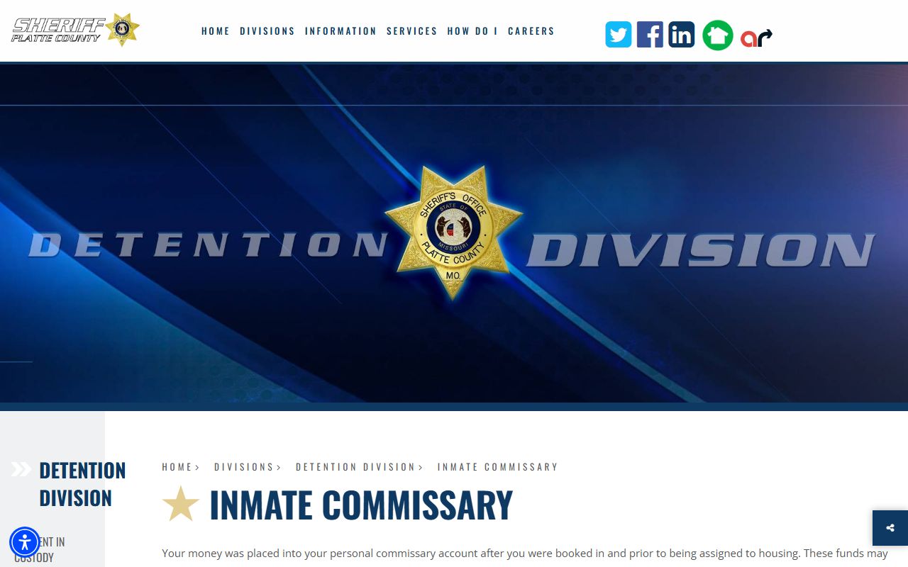 Platte County Detention Center commissary deposit instructions