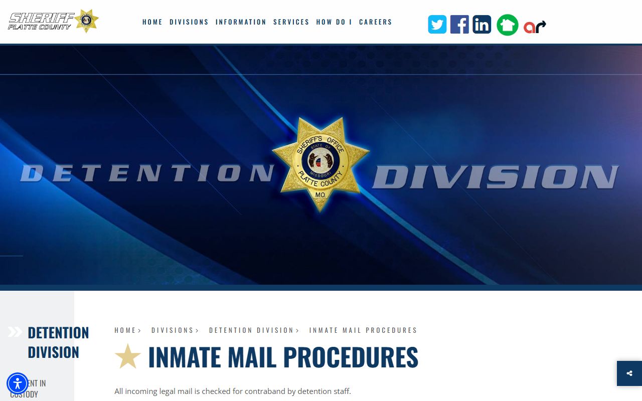 Platte County Detention Center inmate mail procedures